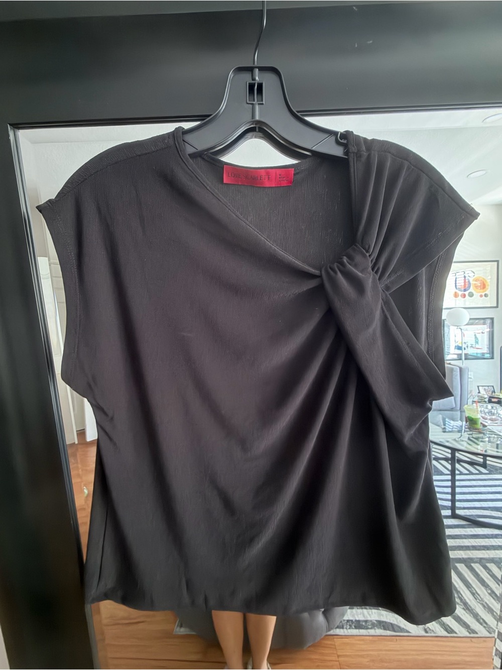 Women’s Black Knot-Shoulder Blouse